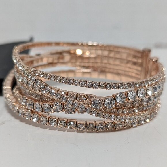 Simply Vera, Vera Wang Rhinestone Cuff Bracelet w/ a rose gold tone and crystals - Picture 1 of 5